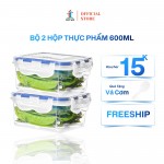 Bộ 2 Hộp Đựng Thực Phẩm Việt Son 600ml Nắp Khóa 4 Cạnh Kín Hơi